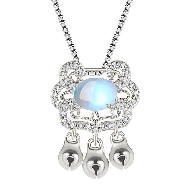 Collares de cristal para mujer, colgante con piedra lunar, cadena de clavícula con campana para mujer, chapado en oro y plata