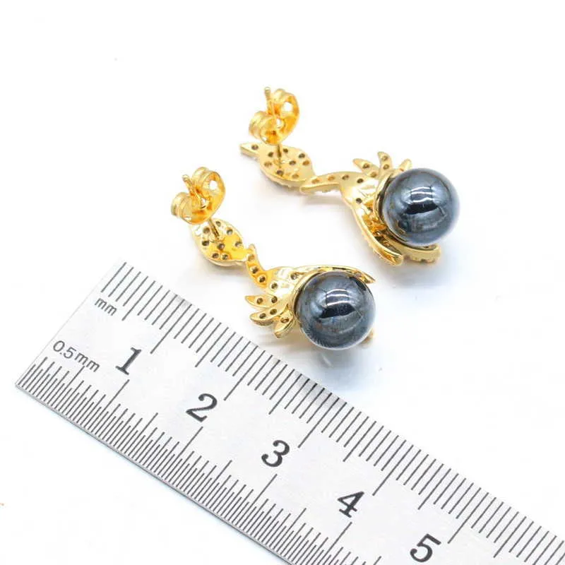 2021 Nieuwe zwarte witte parel goud kleur sieraden set voor vrouwen bruiloft oorbellen ketting hanger ringen geschenkdoos H1022