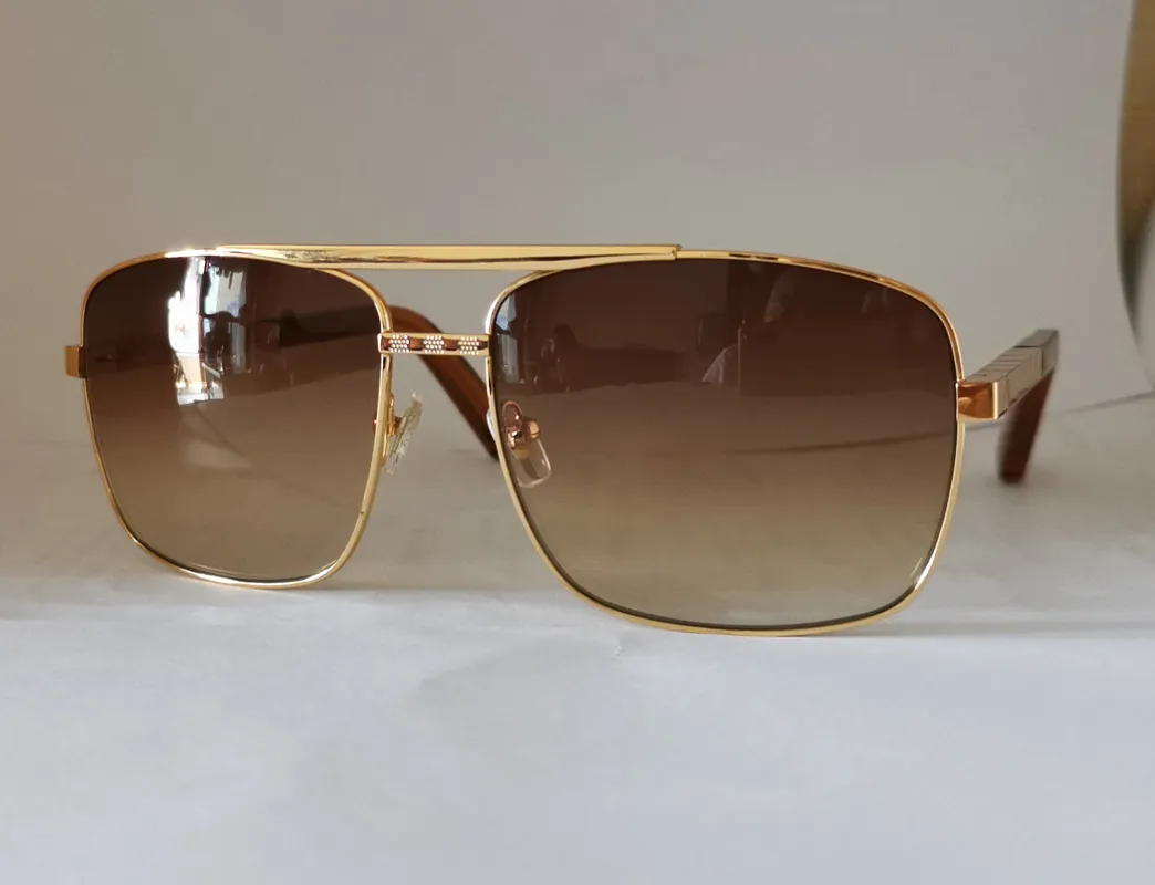 ATTÉRIE Squêtes de soleil carrés de soleil en métal Gold Brown Gradient Men Pilot Sun Glasses UV400 Protection Eye Wear With Box234Z