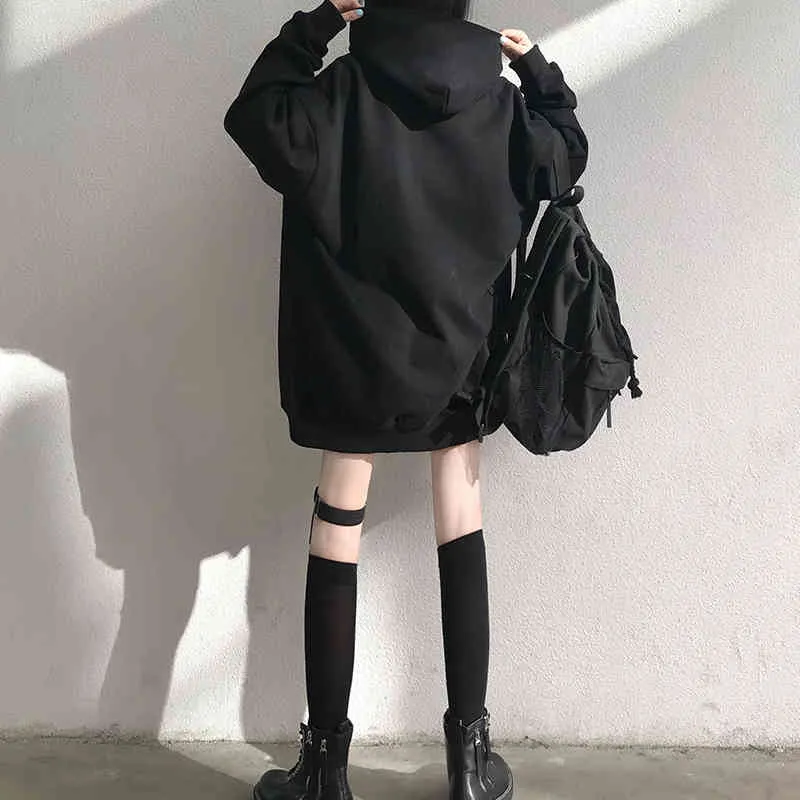 봄 가을 여성의 톱 일본 블랙 얇은 Strapless 후드 티드 스웨터 느슨한 긴 소매 풀오버 스웨터 LL727 210506