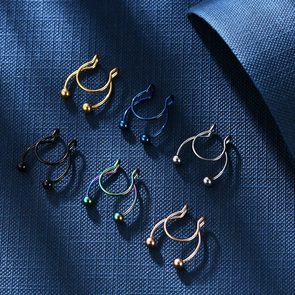 Neue Edelstahl Gefälschte Nase Ring Studs Hoop Septum Ringe Bunte Mode Körper Piercing Schmuck