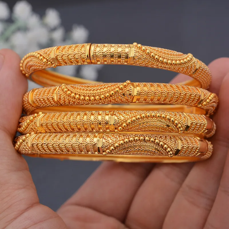 4 pçs conjunto 24k dubai cor de ouro africano nupcial casamento pulseiras para mulheres árabe saudita pulseiras jóias 220702260p