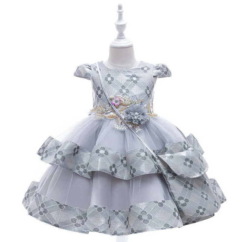 Spring Teenager Girls Dresses Lolita Style Short Sleeves Floral Dress for Party Wedding Piano Perform Kid Clothes E1005 210610