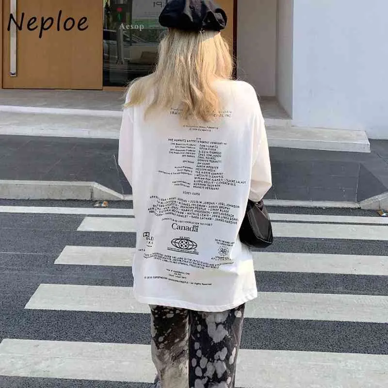 Neploe Allentato Casual Lettera Patter Cotone di Buona Qualità T Shirt Donna O Collo Pullover Manica Corta Magliette Estate Nuovo Soft Top 210423