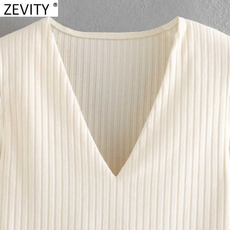 Zevity Kobiety Moda Ramię Wyściełane V Neck Slim Body Jesień Kobiet Z Długim Rękawem Chic Playsuits Sexy Siamese Romper LS7347 210603