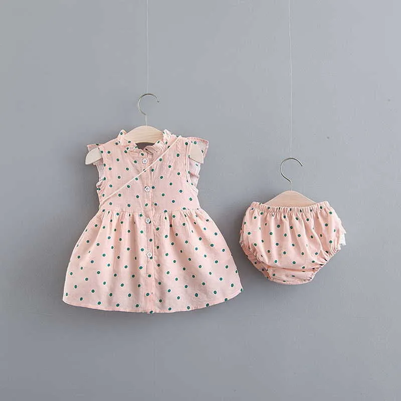 Sommer Kinder Mädchen 2-teiliges Set Rosa Dot Ärmellose Weste Hemden + Mini Shorts Niedliche Stilkleidung E75 210610