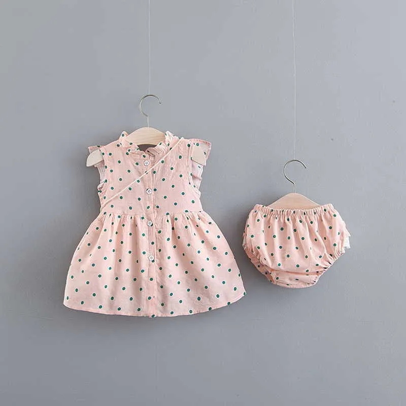 Été Enfants Filles 2-pcs Ensembles Rose Dot Sans Manches Gilet Chemises + Mini Shorts Mignon Style Vêtements E75 210610