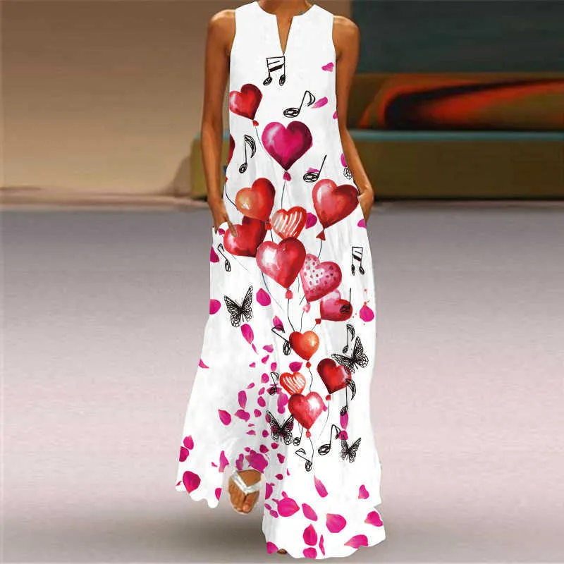 WAYOFLOVE Butterfly Printed Elegant Dress Beach Casual Plus Size Long Dresses Summer Woman Sleeveless Girl Maxi Dress Women 210602
