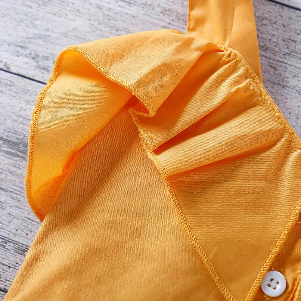Ubrania dla dzieci garnitur lato baby girl ruffled sling top + drukowane szorty moda 2-częściowy zestaw 210515