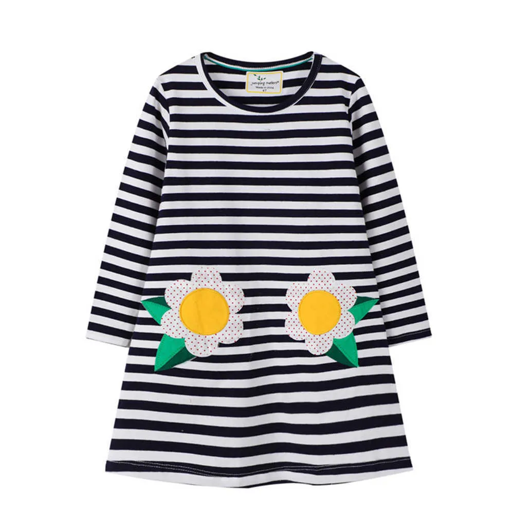 Jumping Meters Long Sleeve Cartoon Dresses for Baby Girls Cotton Clothing Animals Print Fashion Selling Kids Autumn Spring 210529