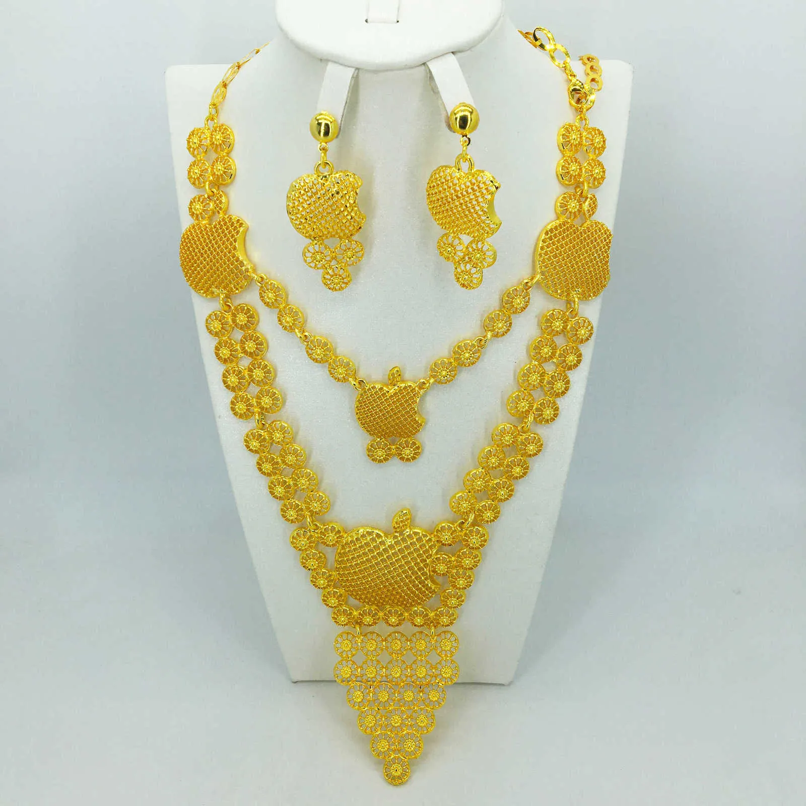 Mode Hochzeit Braut Kristall Schmuck Sets Afrikanische Perlen Dubai Gold Farbe Statement Schmuck Kostüm 211015