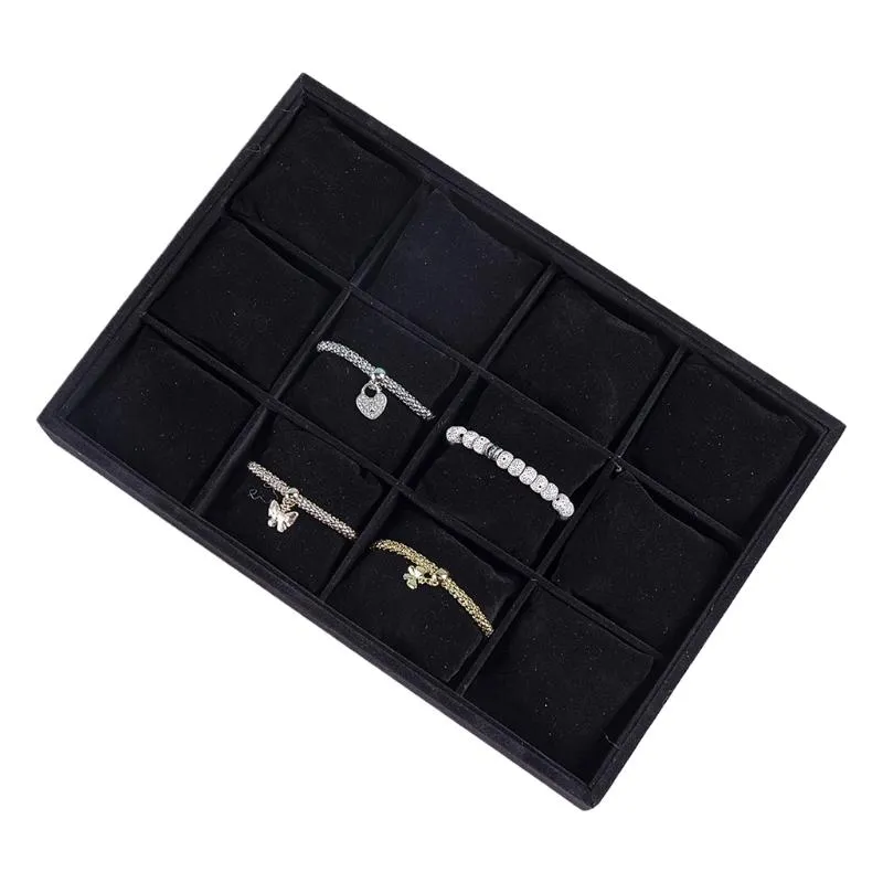 Stackable 12 Girds Jewelry Trays Storage Tray Showcase Display Organizer LXAE Watch Boxes & Cases258u