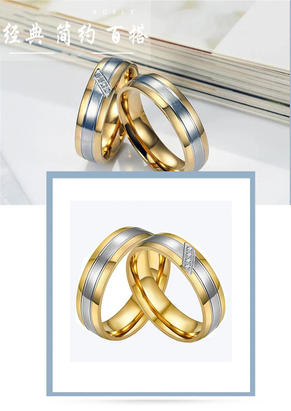 Çiftler Erkekler İçin Halkalar Kadınları Onu AAA Zirkon Elmaslar Altın Ton Titanyum Paslanmaz Çelik Düğün Nişan Yüzük Seti Jewelry5665685