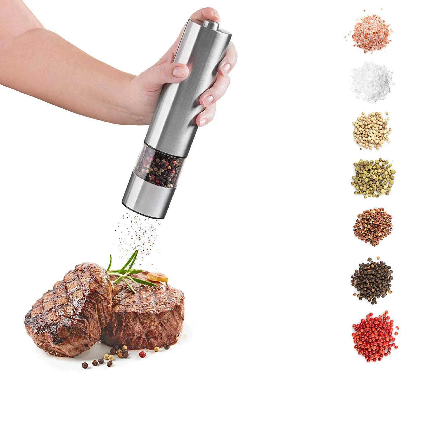 / set Electric Salt och Pepper Grinder Mill Grinde Grain 210910