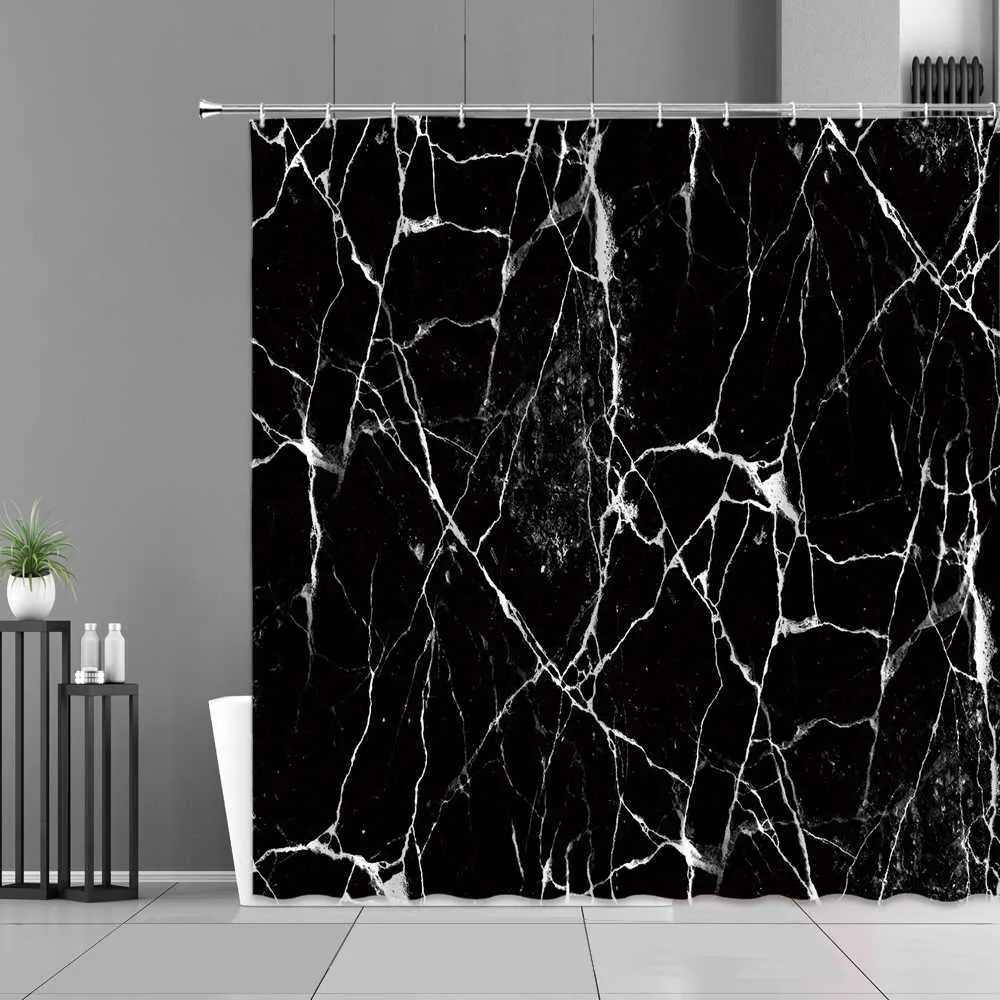 Czarny marmurowy biały pasek do druku zasłony prysznicowe nowoczesne prostocie domowe wystrój łazienki Wodoodporne zasłony kąpielowe ekran 21095337780