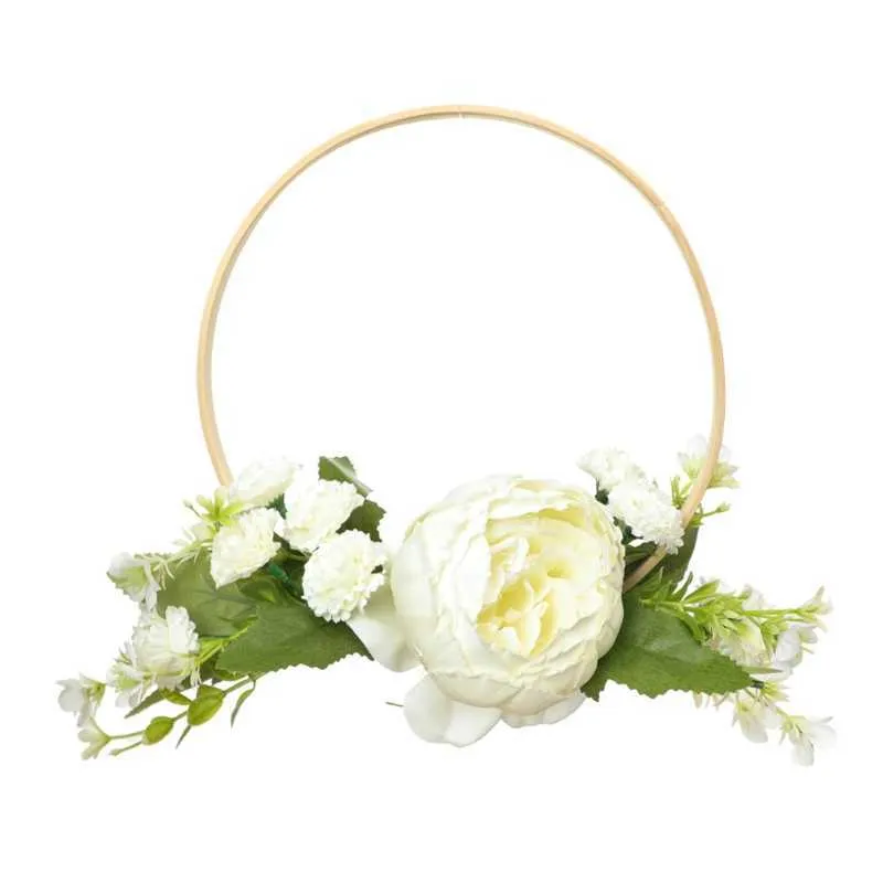 Bamboo Ring Artificial Peony Flower Wreath Handmade Floral Wreaths Garland for front Door Wall Wedding Party Farmhouse Home Y0901