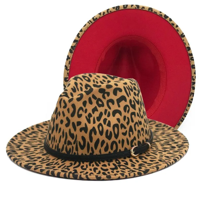 Wide Brim Hats Fedoras Red Bottom Leapord Pattern Fedora Lady Purse Fashion Top Hat Jazz For Women Felt282A