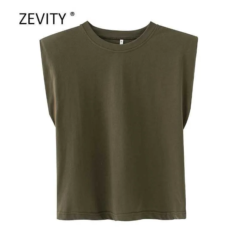 Zevity été femmes bonbons couleurs épaulettes gilet décontracté t-shirt femme basique solide sans manches Chic hauts amples T690 210603