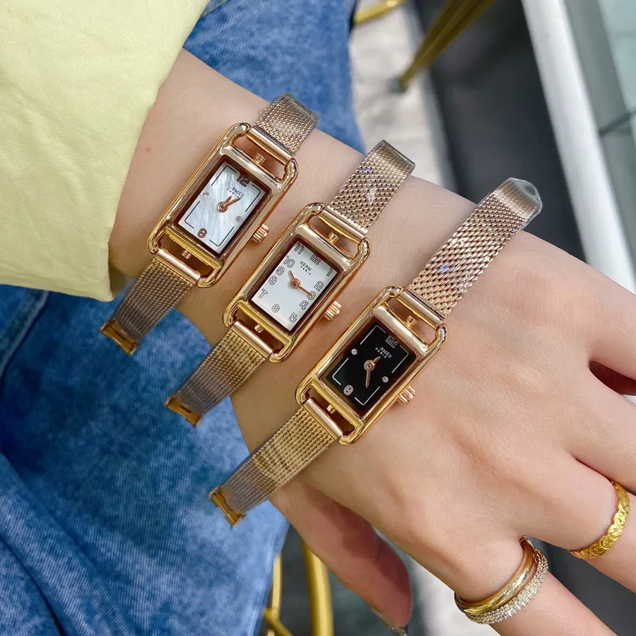 Moda marka zegarek dla dziewcząt prostokąt w stylu tarcza stalowa Matel Zespół zegarek he08274d