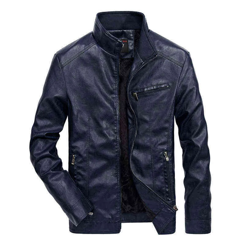 Mode PU Läderjacka Män Casual Moto Biker Stand Collar Fleece Leather Coats Gradient Färg Vinter Leather Jacket Mens 211111