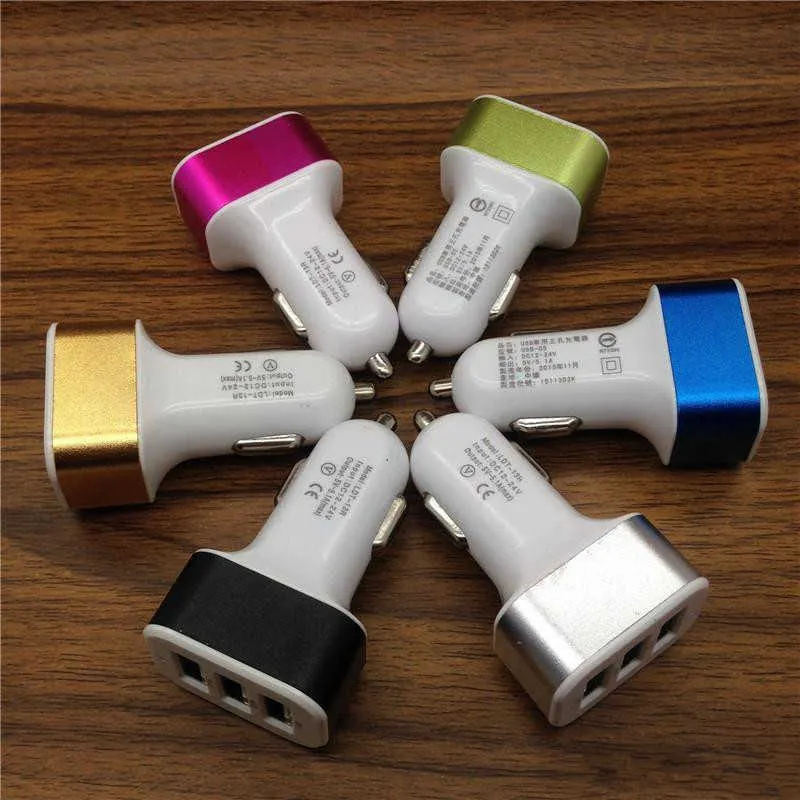 Charger 3 USB Car Phone Adapter Socket 2A 2.1A 1A Styling Universal for iPhone iPad Chargers
