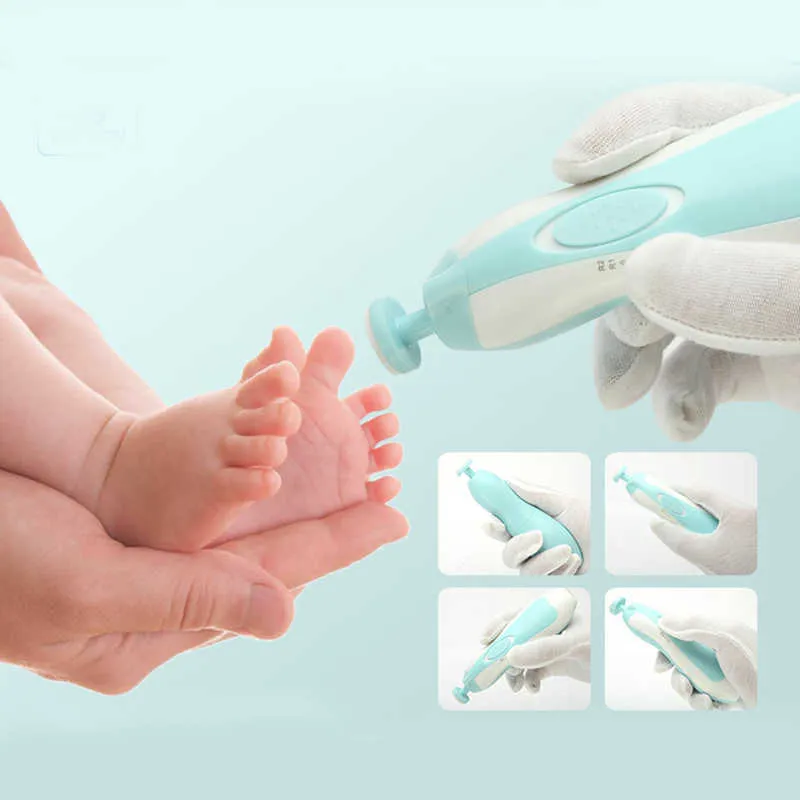 Elektrische Baby-Nageltrimmerfeile, sichere Fingernagelpflege mit Licht, 6 Arten von Schleifköpfen, Zubehör für Kleinkinderausrüstung 210528