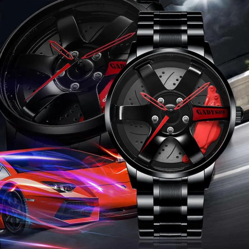 Top Horloge Merk Auto Wiel Custom Design Sport Velg Horloges Roestvrij Staal Waterdicht Hele 2021 Mannen Pols Watches209J