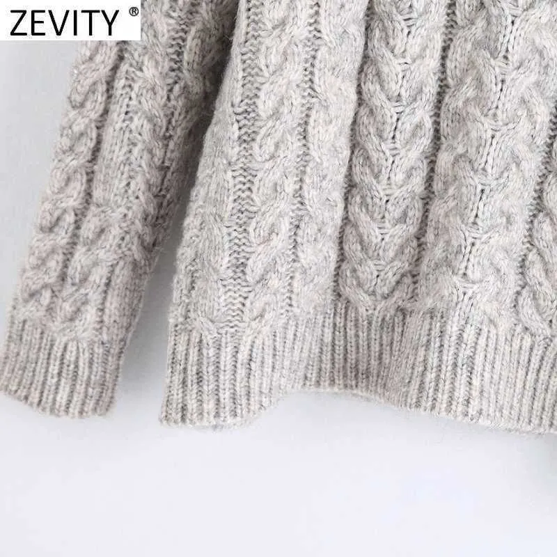 Zevity Women Fashion Turtleneck Collar Off Shoulder Design Casual Knitting sweter Lady z długim rękawem eleganckie swetry topy S488 210603