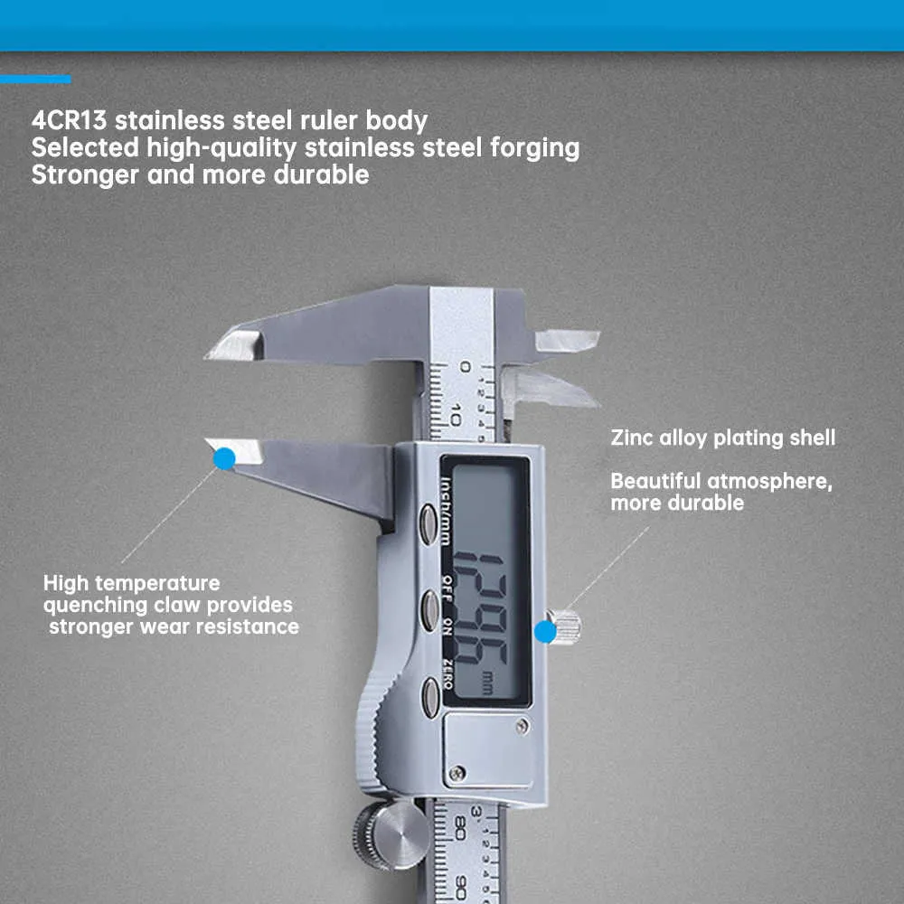 0-150 / 200mm elektronisk digital vernier-kaliper Rostfritt stål / plastmetallmikrometer Linjal Mätverktygsmätare 210810