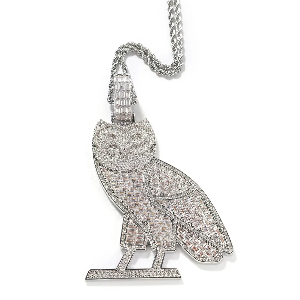 Mode Hip Hop Jewelry Owl Pendant Halsband med kedjevitt guldfylld Micro Pave CZ Zricon Necklace Rapper Accessories Ins 6261436