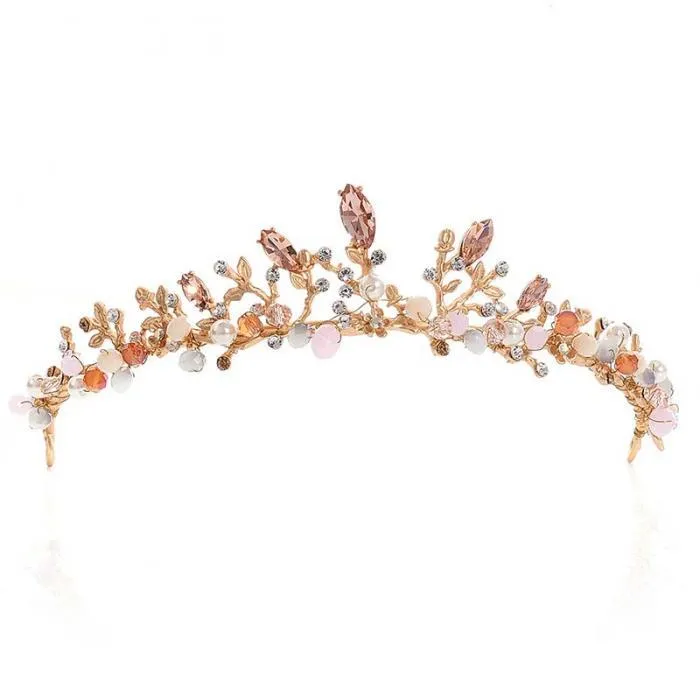Femmes élégantes couronnes rose cristal strass diadèmes floraux or métal mariage cheveux mode bijoux casque mariée bandeau