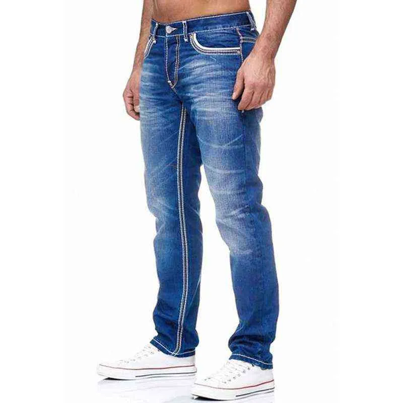 Homens Jeans Bolsos Sólidos Estendido Calças Retas Denim Smart Calças Casuais Diário Streetwear Roupas Masculinas 211111