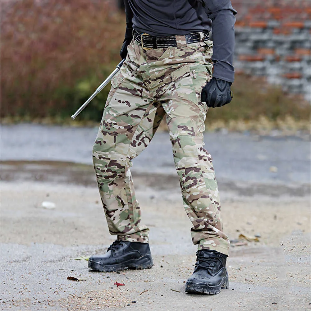 Mężczyźni Camo Multi-kieszenie Cargo Spodnie Szybkie Suche Outdoors Sportowe Spodnie Taktyczne Kamuflaż Czarne Spodnie Do Podróży Wędrówki Wspinaczka X0621