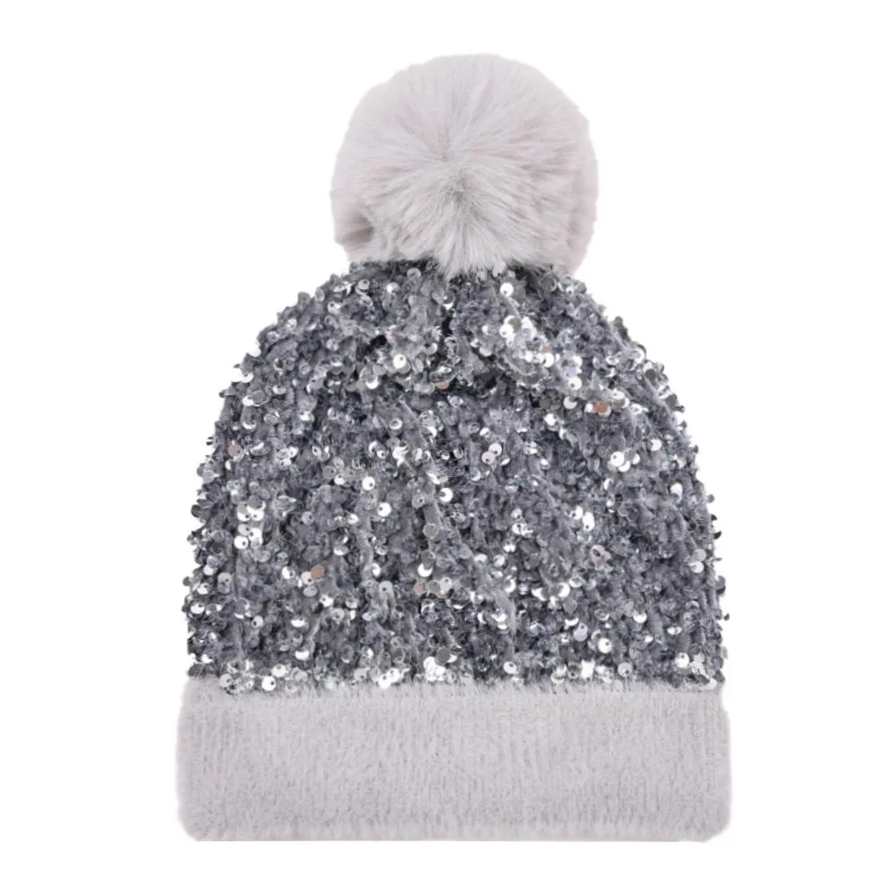 Vinter plus sammet sequins stickade hattar för kvinnor Beanie hatt unisex elastisk varm hip hop cap soft baggy bonnet grossist