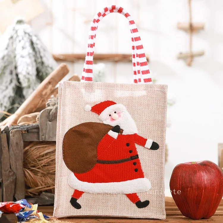 Geschenkpapier „Frohe Weihnachten“, niedliche Leinen-bestickte Einkaufstasche, Geschenk-Süßigkeitstüten, Urlaubsverpackung, Weihnachtsdekoration, T2I52973