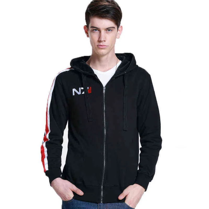 Cosplay N7 Mass Effect Fermip Up kapüşonlu Erkekler Siyah Anime Hooded Sweatshirt Kadın Emboryy Poleece Kalın Sıcak Sweetshirt Street Giyim 220114