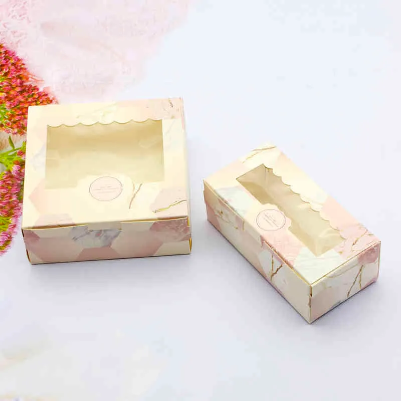 Envoltura de papel Caja de regalo con ventana Mármol rosa Banquete de boda Envasado de alimentos Dulces chocolates galletas regalos embalaje Cajas de pastel Favores de eventos festivos Suministros Cartón