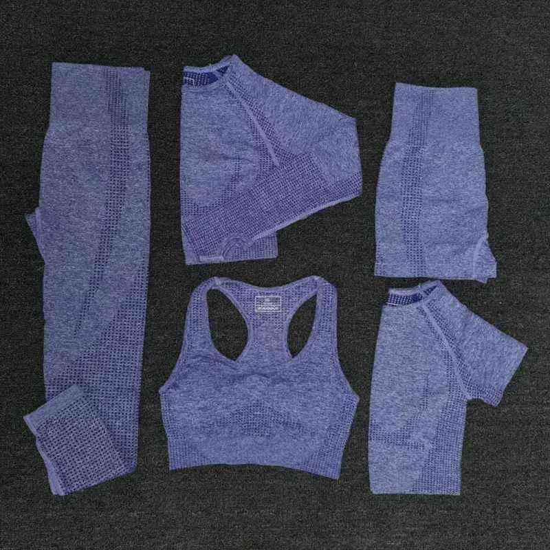 Seamless yoga set Fitness Sports Suits GYM Clothing Yoga T-Shirts+High Waist leggings+Bra+shorts Workout sets 211230