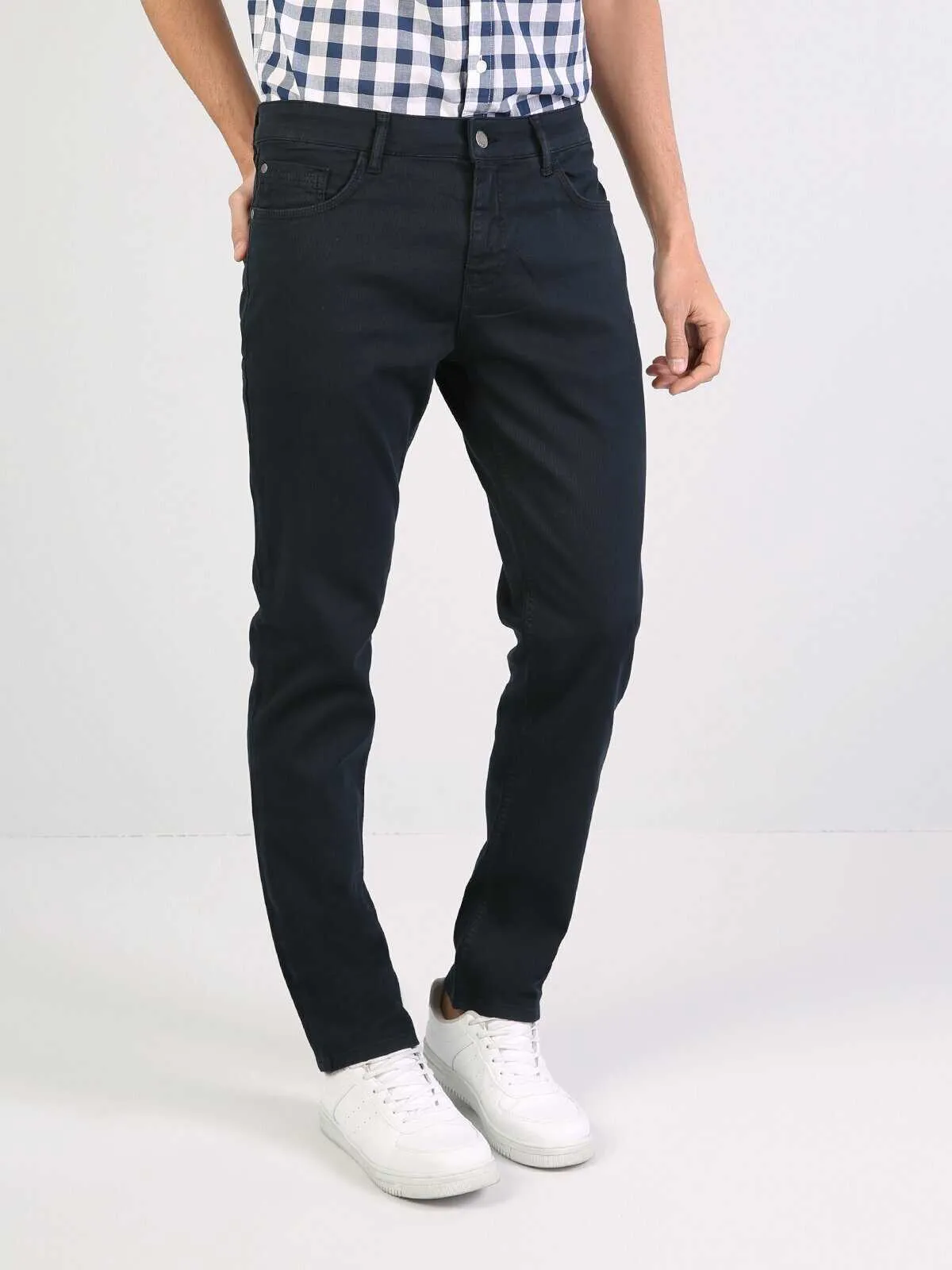 Colins Pantaloni da uomo dritti blu scuro a vita alta con gamba dritta 210707