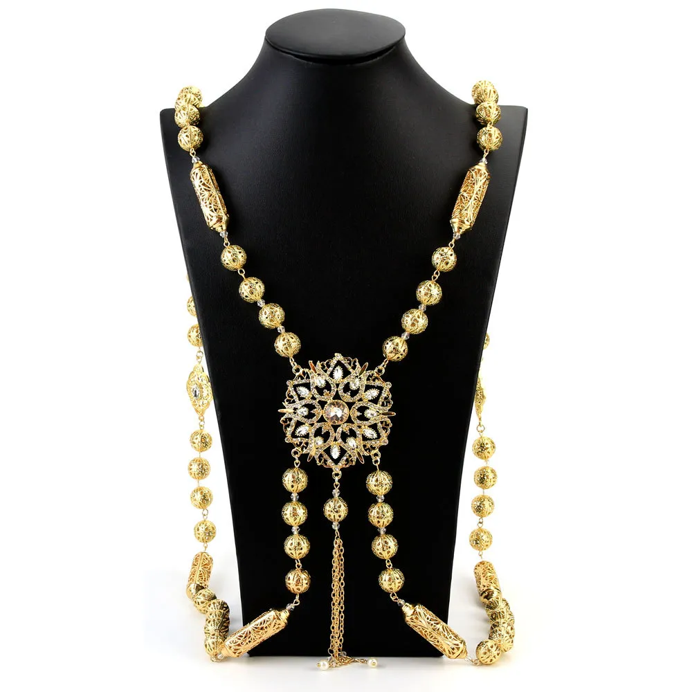 Sunspicems Gold Color Moroccan Wedding Dress Chest Shoulder Link Chain for Women Caftan Back Jewelry Ethnic Bijoux239l