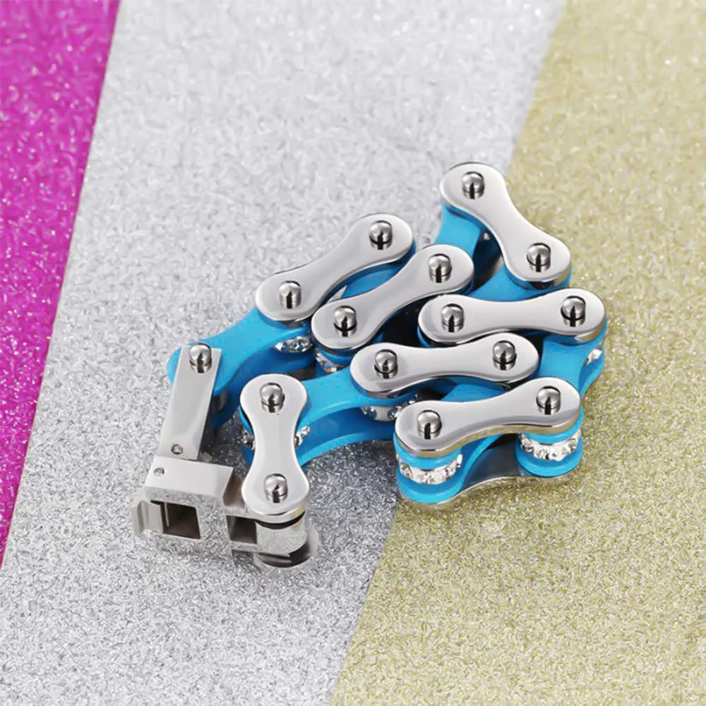 Women Stainless Steel Blue charm Bracelets For Punk Motorcycle Chain Link Bracelets Jewelry Gift Wholesale X0710