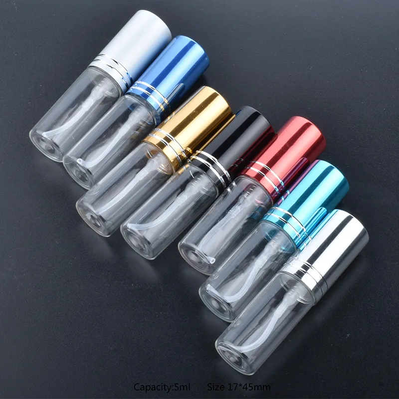 5ml Transparent Thin Glass Spray Bottle Sample Vials Portable Mini Perfume Atomizer Gold Silver Cap