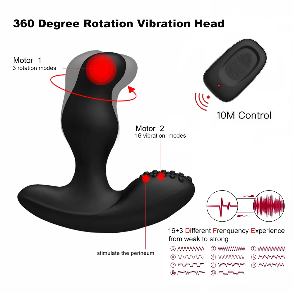 Levett Men Massager Prostager Silicone Butt Plug Anal Vibrator Estimulador rotativo Man Brinquedos sexuais para homens Casais Juguetes EROTICOS Y3069235