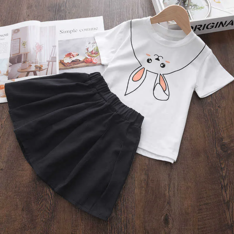 Lider Bear Lider Girls Princess Cartoon Bunny Ubrania Zestawy Koszulki Dla Dzieci Koszulka dla dzieci i Spódnica Stroje Dzieci Preppy Casual Cute Suit 2-6Y 210708