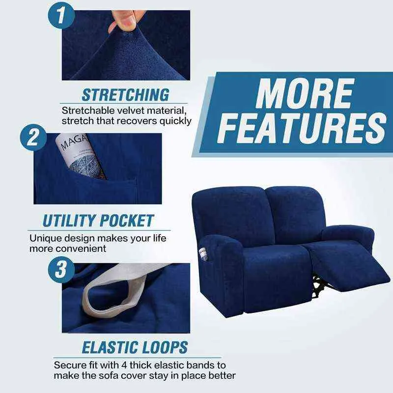 2 SEAT RECLINER SOFA CHAIR COVER all-inclusive Non-Slip Couch Slipcover Elastic Massage Protector 211116