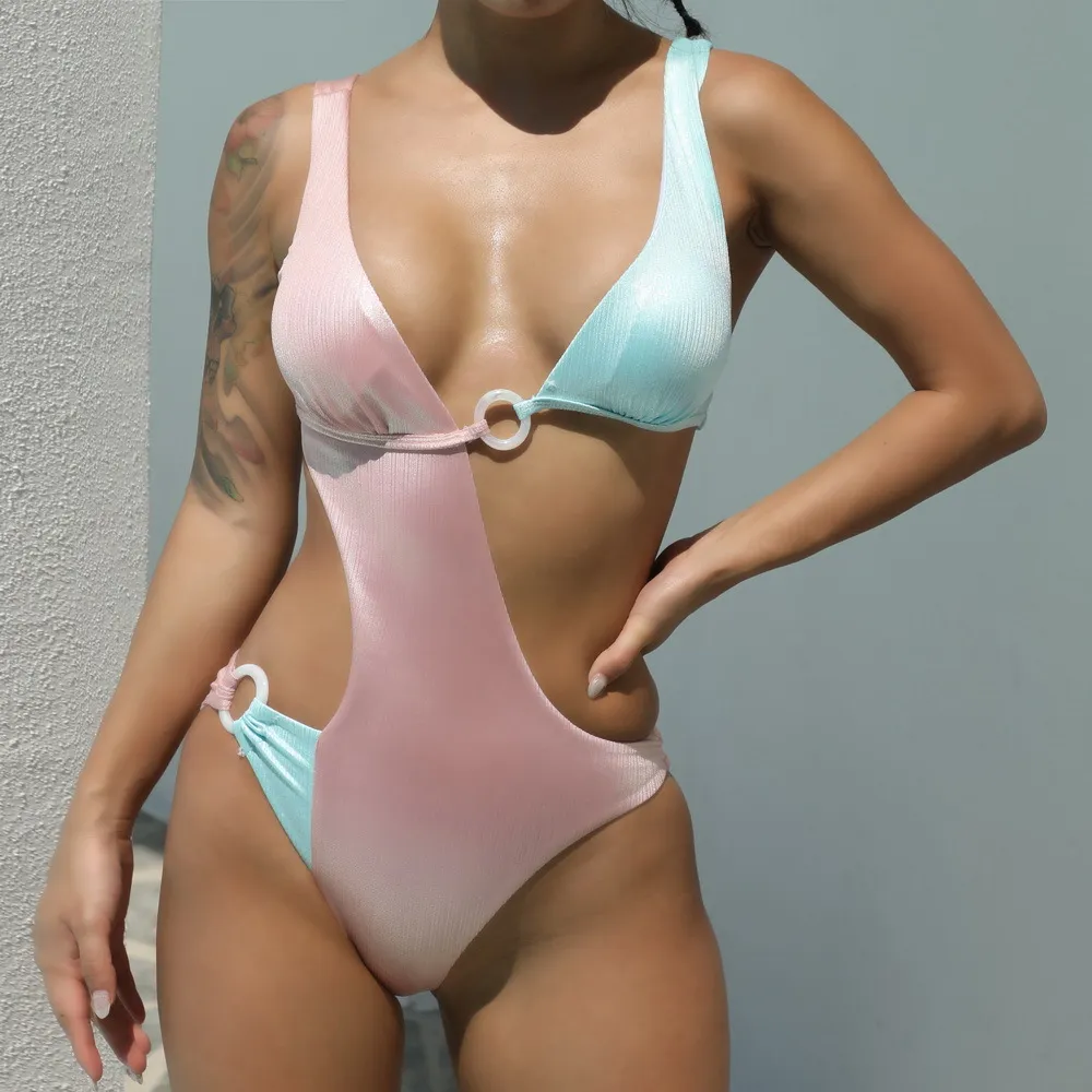 2021 Sexig rosa en bit baddräkt Kvinnor klipper ut färgglada badkläder Push Up Monokini Bathing Surs Beach Wear Swimming Suit for Girl305Z