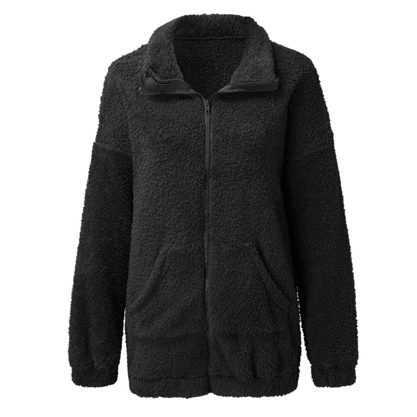 Womens Sherpa Ceket için Sıcak Tişörtü Teddy Bear Bulanık Polar Zip Up Kapüşonlu Ceket Kış Giysileri Artı Boyutu 211109