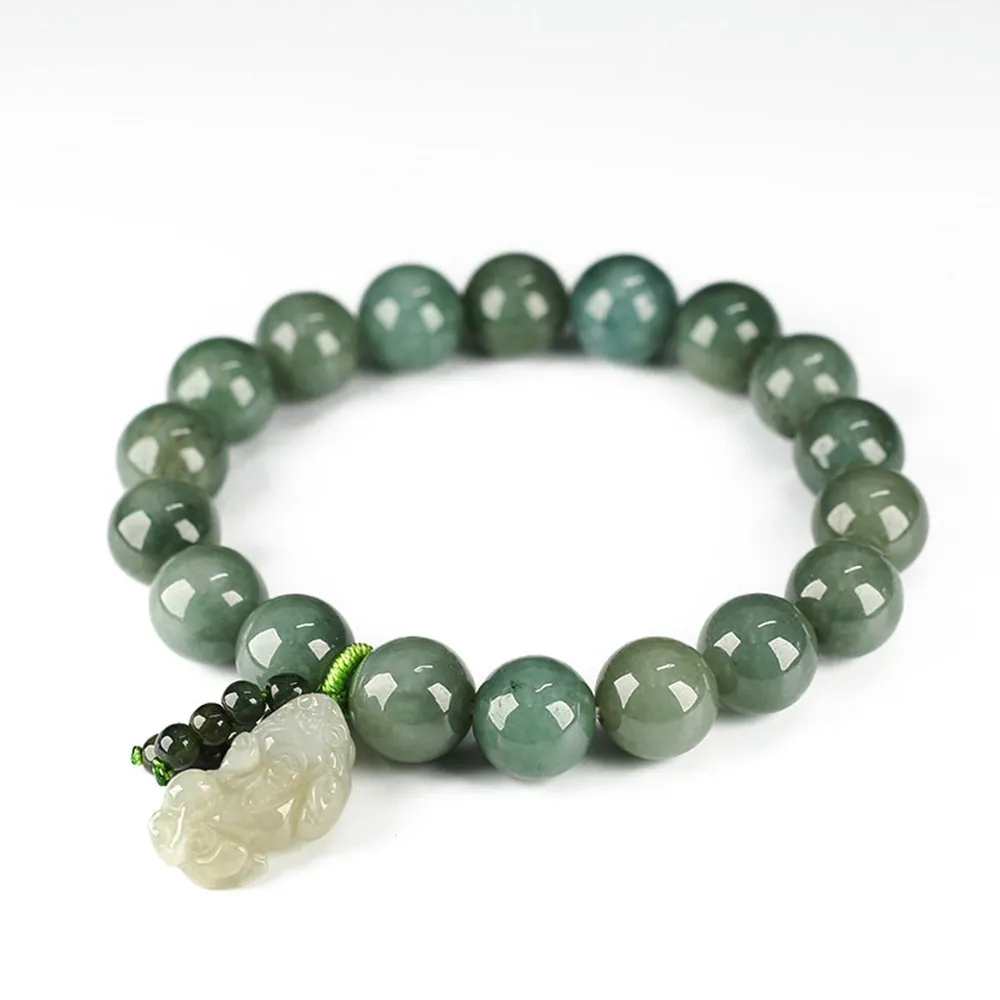 Trendy Natural 10mm Jadeite Bracelet Oil-green Pixiu Men and Women Charm Bracelets DIY Beads Accessories Birthday Gift Whole217J