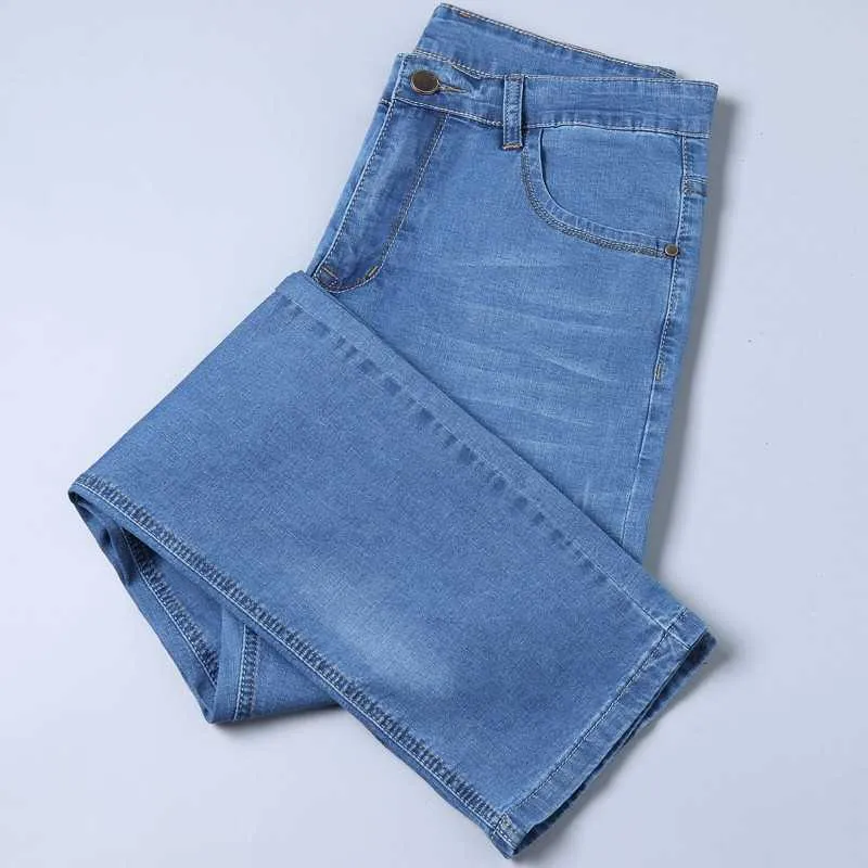 Printemps Été Hommes Jeans Stretch Mince Denim Bleu Clair Couleurs Hommes Droite Jean Pantalon Casual Léger Jeans Pantalon 211008