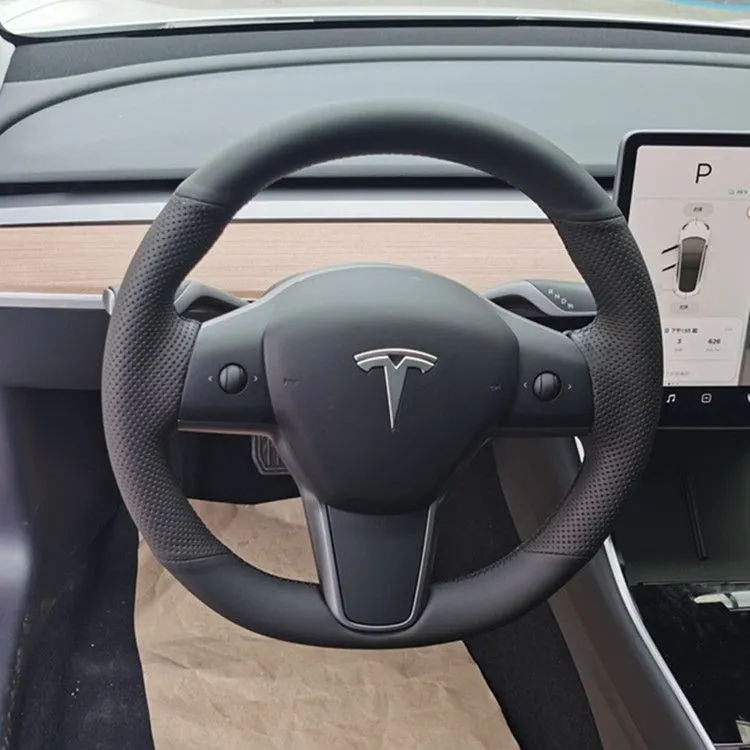 i modelli Tesla Model3 modello X fai-da-te Modifica della copertura del volante in fibra di carbonio cucita a mano su misura